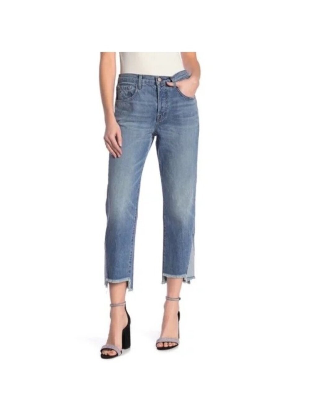 NWT J Brand Wynne High-Rise Straight Crop Jeans Size 24 Blue Raw Hem